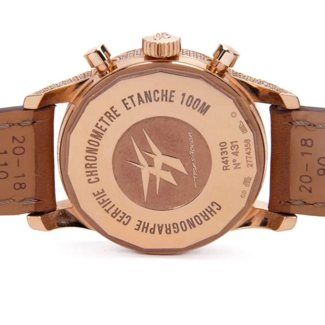 Back view of a luxury watch case.