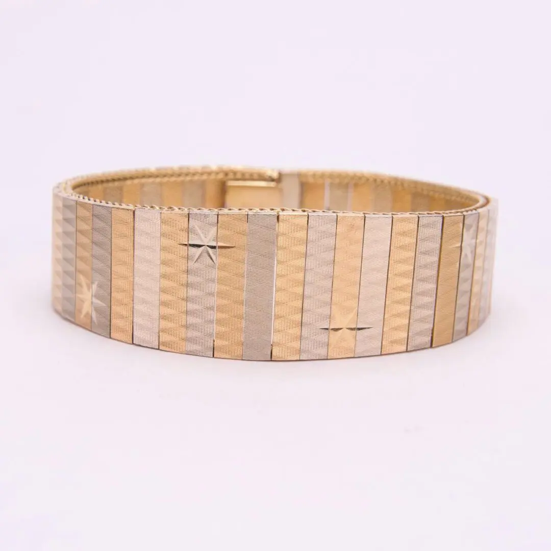 Gold and silver striped bracelet.