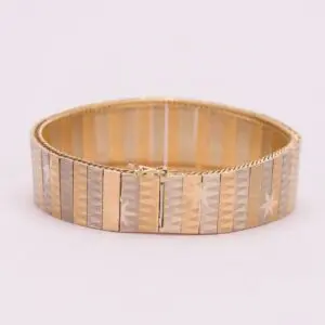 Gold and silver striped bracelet design.