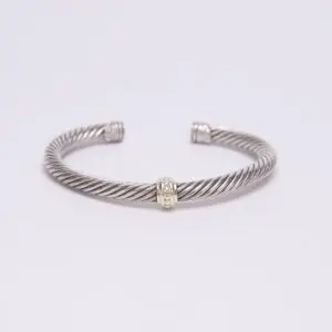 Silver twisted bracelet with gold accent.