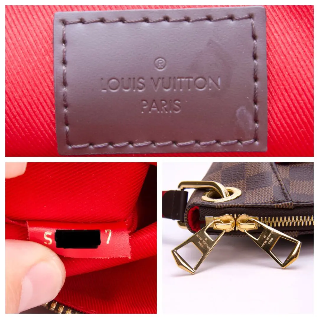 Louis Vuitton bag details and logo close-up.