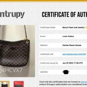 Louis Vuitton bag authentication certificate.