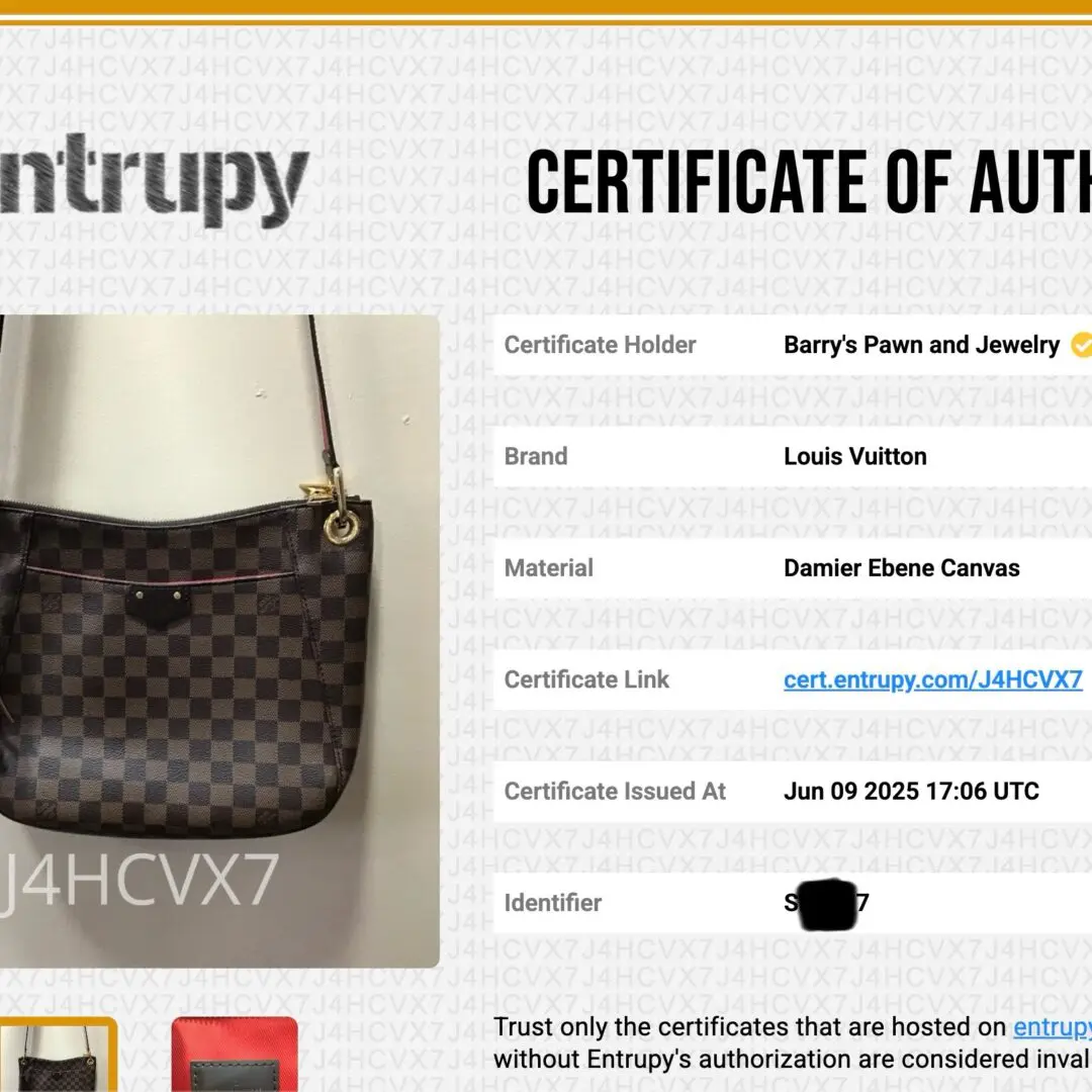 Louis Vuitton bag authentication certificate.