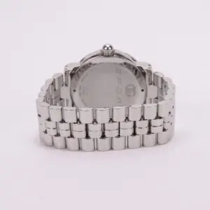 Silver metal watch with link bracelet.