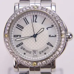 Luxury diamond-embellished watch with silver bracelet.