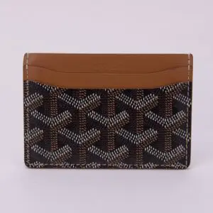 Brown and black patterned leather card holder.