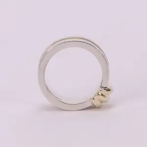 Silver ring with gold knot detail.