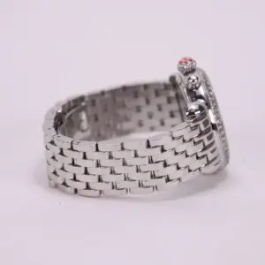 Silver watch with metal link bracelet.
