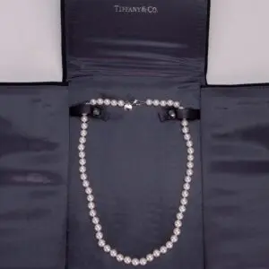 Pearl necklace in an elegant jewelry case.