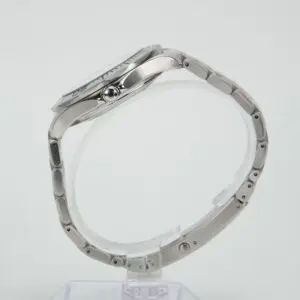 Silver watch with metal link bracelet.