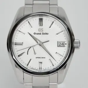 Silver Grand Seiko watch with date display.