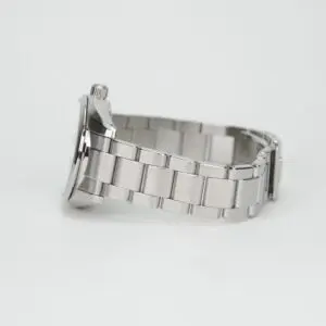Silver metal watch with link bracelet.