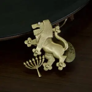 14k Yellow Gold & Diamond Large Lion of Judah Menorah Pendant Pin Brooch