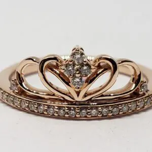 10k Rose Gold Crown Princess Queen King Tiara Diamond Cluster Ring Emmy London