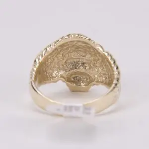 Back view of a gold textured ring.