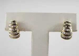 10k Yellow Gold Cute Small 1ctw Baguette Diamond Shrimp Stud Back Earrings 5/8''