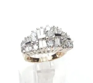 14k Multi-Tone Gold 2.2ctw Round Brilliant Baguette Diamond Cluster Band Ring