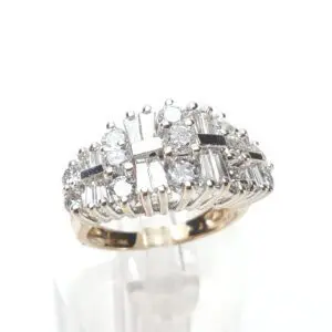 14k Multi-Tone Gold 2.2ctw Round Brilliant Baguette Diamond Cluster Band Ring