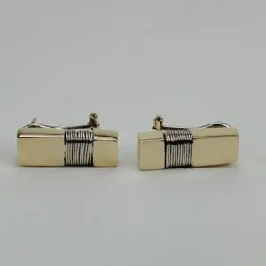 14k Two Tone Yellow White Gold Bar and Coil Wrapped Leverback Earrings 3/4''