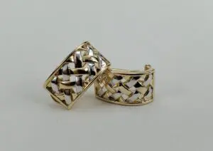 Gold and silver woven design rings.