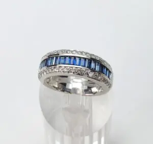 14k White Gold 1.31ctw Natural Blue Sapphire Diamond 7.75mm Mens Band Ring 7''