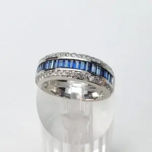 14k White Gold 1.31ctw Natural Blue Sapphire Diamond 7.75mm Mens Band Ring 7''