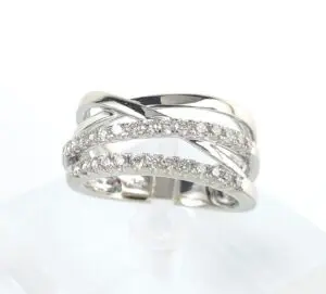 14k White Gold .50ctw Round Brilliant Diamond Weave Crossover Band Ring 6.25''
