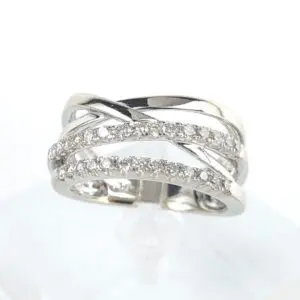 14k White Gold .50ctw Round Brilliant Diamond Weave Crossover Band Ring 6.25''