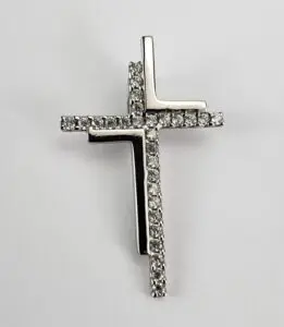 14k White Gold Unique Modern .50ct CZ Crucifix Cross Jesus Charm Pendant 1 3/8''