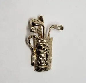 14k Yellow Gold Golf Bag Clubs Pitching Sand Wedge Putter Sports Charm Pendant