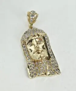 14k Yellow Gold Large Jesus Head Christian Catholic Drop Dangle Pendant 2 1/4''