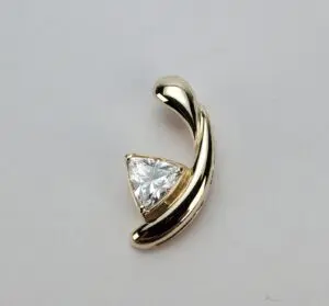 14k Yellow Gold Trillion Cut Clear/White Stone Slider Drop Dangle Pendant 7/8''