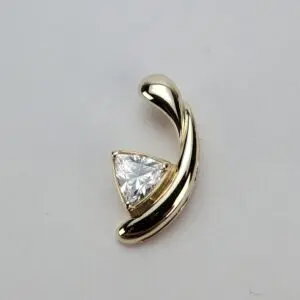 14k Yellow Gold Trillion Cut Clear/White Stone Slider Drop Dangle Pendant 7/8''