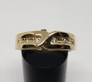 18k Yellow Gold White Stones Mens Unisex 6mm Band Ring 10.25''