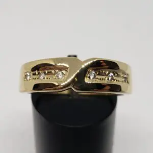 18k Yellow Gold White Stones Mens Unisex 6mm Band Ring 10.25''