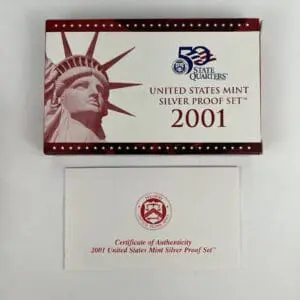2001 U.S. Mint Silver Proof Set box.