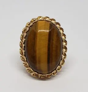 Vintage 14k Yellow Gold Large 21.5c Tiger's Eye Cabochon Solitaire Cocktail Ring