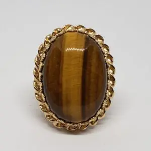 Vintage 14k Yellow Gold Large 21.5c Tiger's Eye Cabochon Solitaire Cocktail Ring