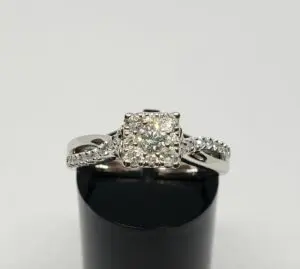 ZEI 10k White Gold Diamond Illusion Setting Split Shank Engagement Wedding Ring