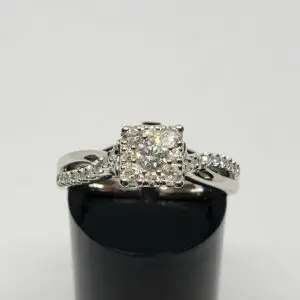 ZEI 10k White Gold Diamond Illusion Setting Split Shank Engagement Wedding Ring