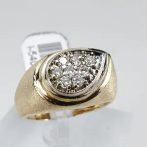 14k Multi Tone Gold .32ctw Pave Diamond Tear Water Drop Satin Finish Mens Ring