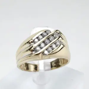 14k Multi Tone Gold .44ctw 3 Three Row Diamond Mens Ring 10.75'' Sizable