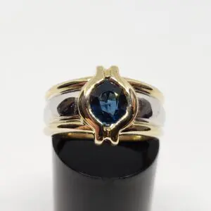 14k Two Tone Yellow & White Gold 1.25ct Blue Sapphire Solitaire Ring