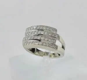14k White Gold Pave Diamond Crossover Style Band Ring 5''