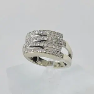 14k White Gold Pave Diamond Crossover Style Band Ring 5''
