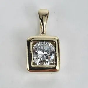 14k Yellow Gold 1.35c Natural Round Brilliant Diamond Square Solitaire Drop P...