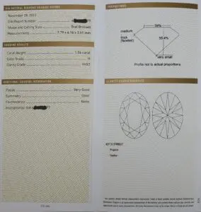 Diamond grading report with proportions diagram.