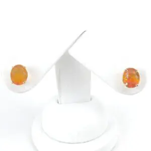 14k Yellow Gold 2.25ctw Natural Oval Cut Fire Opal Stud Earrings