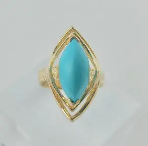 14k Yellow Gold 2.75ctw Marquise Cut Cabochon Turquoise Cocktail Solitaire Ring
