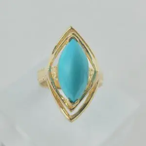 14k Yellow Gold 2.75ctw Marquise Cut Cabochon Turquoise Cocktail Solitaire Ring